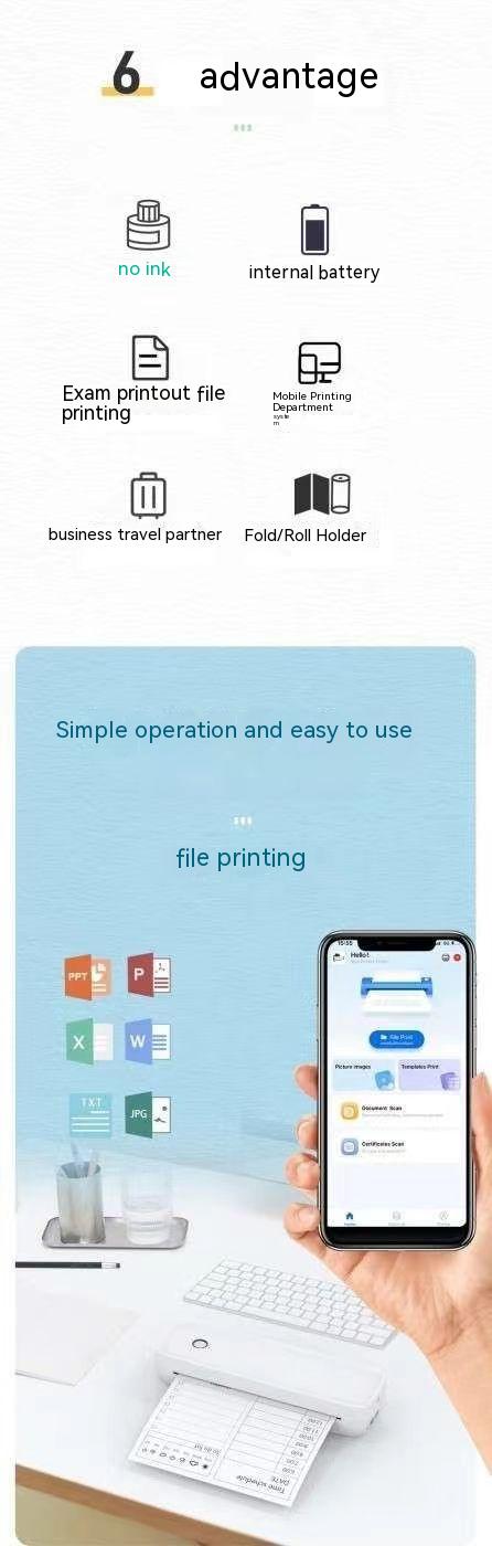 Portable A4 Thermal Printer Document File Word PDF Test Paper Photo Mini Wrong Question