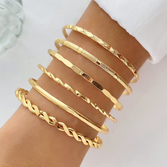 Bohemian Metal Chain Bracelet Set For Women Geometric Gold Color Thick Link Chain Open