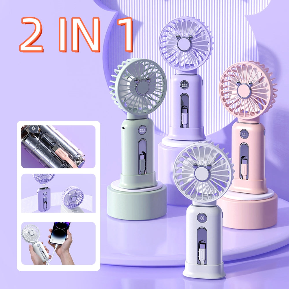 2-in-1 Handheld Fan Fast Charging Power Supply Portable Handheld Small fan